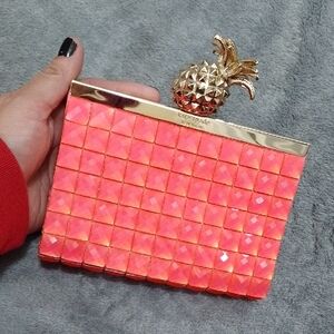 Kate Spade Pink Clutch with Gold Pineapple Accent